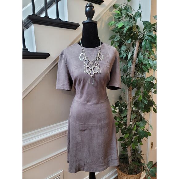 Fate Faux Suede Dress Womens Medium Taupe Polyester Blend Short Sleeve - Picture 2 of 12